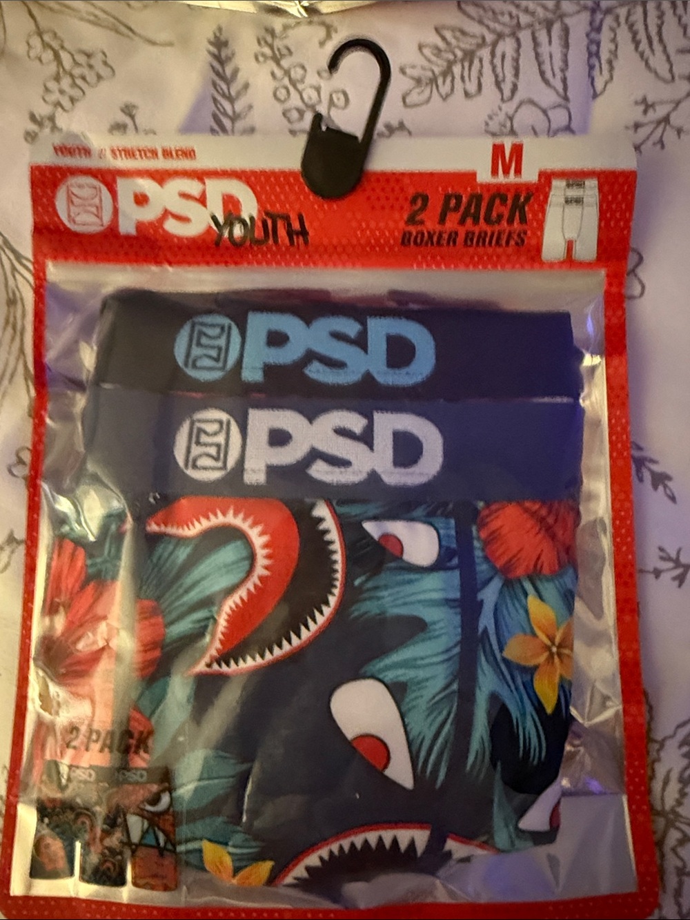 PSD Youth Boxer Briefs with Floral & Shark Print - 2 Pack